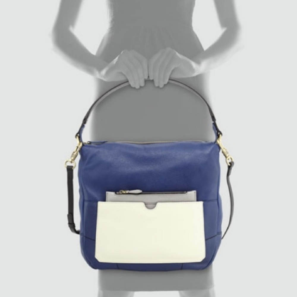 Anthropologie Oryany Cobalt Blue Ivory Colorblock Hobo Shoulder Bag